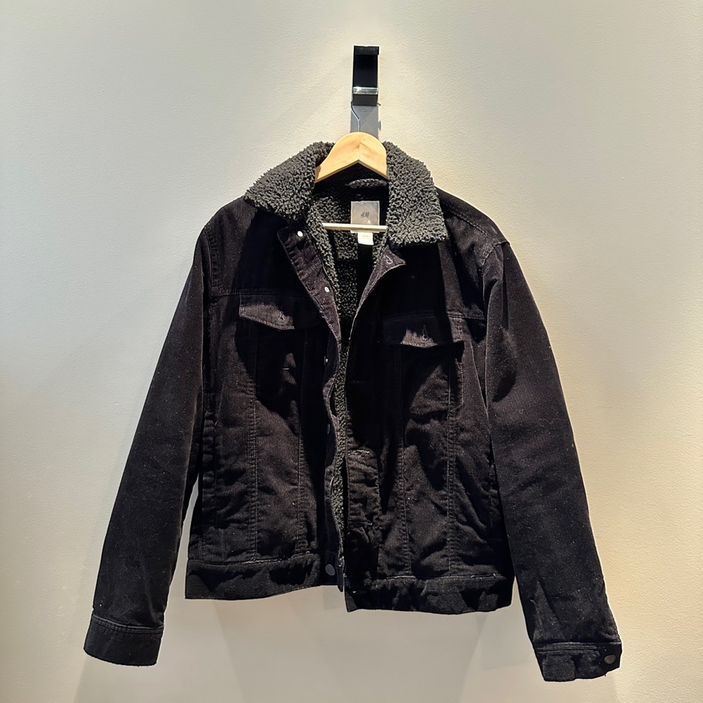 H&M Black Shearling Lined Jeans Jacket